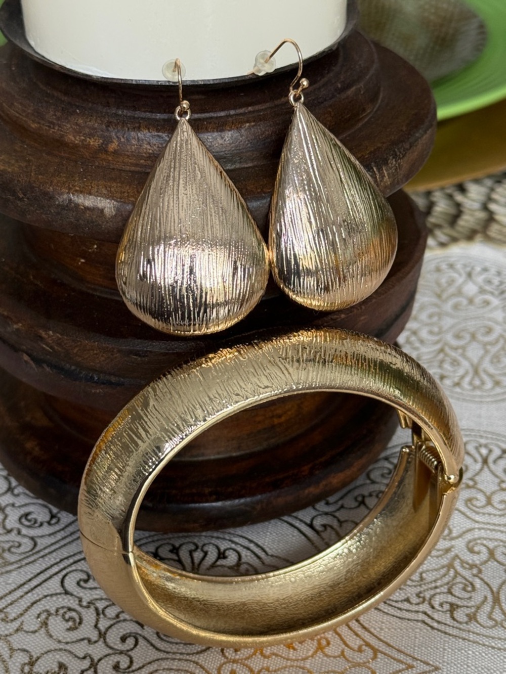 3PR Gold Earrings and Bangle Set - Elegant Gold Jewelry